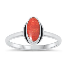 Load image into Gallery viewer, Sterling Silver Oxidized Oval Red Coral Stone Ring Face Height-10.5mm