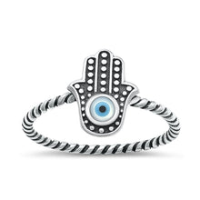 Load image into Gallery viewer, Sterling Silver Oxidized Hamsa And Evil Eye Mother Of Pearl Ring Face Height-11.8mm