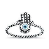 Sterling Silver Oxidized Hamsa And Evil Eye Mother Of Pearl Ring Face Height-11.8mm
