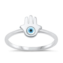 Load image into Gallery viewer, Sterling Silver Oxidized Hamsa And Evil Eye Mother Of Pearl Ring Face Height-8.4mm