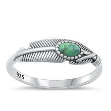 Load image into Gallery viewer, Sterling Silver Oxidized Feather Genuine Turquoise Ring Face Height-5.4mm