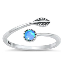 Load image into Gallery viewer, Sterling Silver Oxidized Blue Lab Opal Leaf Ring Face Height-8.4mm