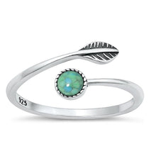Load image into Gallery viewer, Sterling Silver Oxidized Round And Leaf Genuine Turquoise Ring Face Height-8.4mm