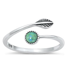 Sterling Silver Oxidized Round And Leaf Genuine Turquoise Ring Face Height-8.4mm