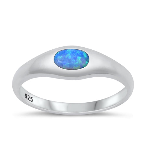 Sterling Silver Polished Oval Blue Lab Opal Ring Face Height-6mm
