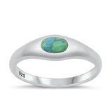 Sterling Silver Polished Oval Genuine Turquoise Ring Face Height-6mm