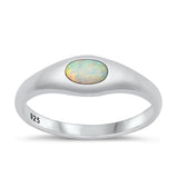 Sterling Silver Polished Oval White Lab Opal Ring Face Height-6mm