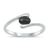 Sterling Silver Polished Black Agate Ring Face Height-8mm