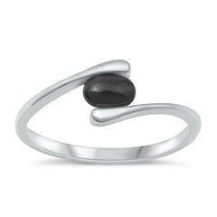 Sterling Silver Polished Black Agate Ring Face Height-8mm