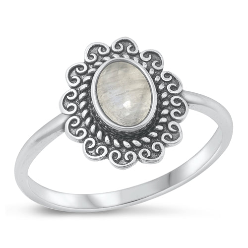 Sterling Silver Oxidized Celtic Oval Moonstone Ring Face Height-14mm