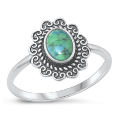 Sterling Silver Oxidized Celtic Oval Genuine Turquoise Stone Ring Face Height-14mm