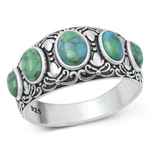 Load image into Gallery viewer, Sterling Silver Polished Genuine Turquoise Ovals Ring Face Height-11mm