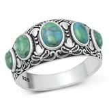 Sterling Silver Polished Genuine Turquoise Ovals Ring Face Height-11mm