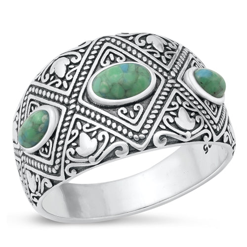 Sterling Silver Oxidized Genuine Turquoise Ovals Ring Face Height-14mm