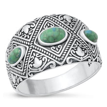 Load image into Gallery viewer, Sterling Silver Oxidized Genuine Turquoise Ovals Ring Face Height-14mm