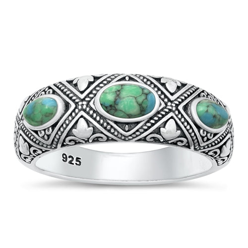 Sterling Silver Oxidized Ovals Genuine Turquoise Ring Face Height-7.5mm