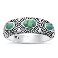 Load image into Gallery viewer, Sterling Silver Oxidized Ovals Genuine Turquoise Ring Face Height-7.5mm