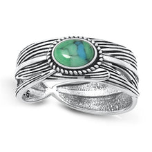 Load image into Gallery viewer, Sterling Silver Oxidized Feather Genuine Turquoise Stone Ring Face Height-8.3mm