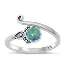 Load image into Gallery viewer, Sterling Silver Oxidized Bali Genuine Turquoise Stone Ring Face Height-11.5mm