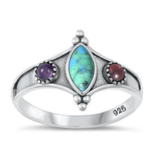 Load image into Gallery viewer, Sterling Silver Oxidized Multi Color Stone Ring Face Height-14.4mm