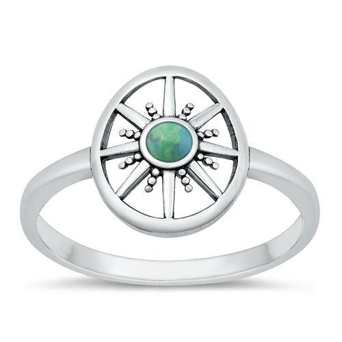 Sterling Silver Oxidized Compass Genuine Turquoise Ring Face Height-13.6mm