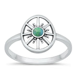 Sterling Silver Oxidized Compass Genuine Turquoise Ring Face Height-13.6mm