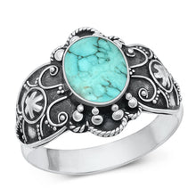 Load image into Gallery viewer, Sterling Silver Oxidized Oval Genuine Turquoise Ring Face Height-16.2mm