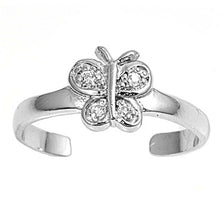 Load image into Gallery viewer, Sterling Silver Rhodium Plated Butterfly With Cubic Zirconia Toe Ring