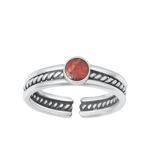 Sterling Silver Oxidized Red Carnelian Toe Ring-4mm