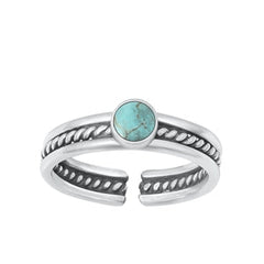 Sterling Silver Oxidized Genuine Turquoise Stone Toe Ring-4mm