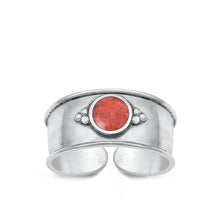 Load image into Gallery viewer, Sterling Silver Oxidized Red Coral Bali Toe Ring Face Height-7.4mm