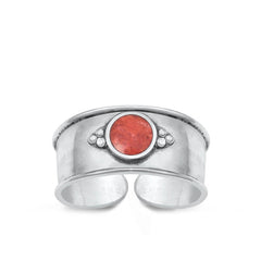 Sterling Silver Oxidized Red Coral Bali Toe Ring Face Height-7.4mm