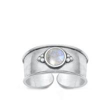 Load image into Gallery viewer, Sterling Silver Oxidized Moonstone Bali Toe Ring Face Height-7.4mm