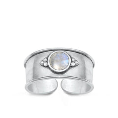 Sterling Silver Oxidized Moonstone Bali Toe Ring Face Height-7.4mm