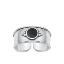 Load image into Gallery viewer, Sterling Silver Oxidized Black Agate Bali Toe Ring Face Height-7.4mm