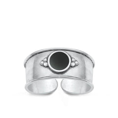 Sterling Silver Oxidized Black Agate Bali Toe Ring Face Height-7.4mm