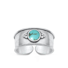 Load image into Gallery viewer, Sterling Silver Oxidized Genuine Turquoise Bali Toe Ring Face Height-7.4mm