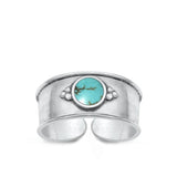 Sterling Silver Oxidized Genuine Turquoise Bali Toe Ring Face Height-7.4mm