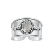 Load image into Gallery viewer, Sterling Silver Oxidized Oval Moonstone Bali Toe Ring Face Height-10.5mm