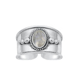 Sterling Silver Oxidized Oval Moonstone Bali Toe Ring Face Height-10.5mm