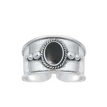 Load image into Gallery viewer, Sterling Silver Oxidized Oval Black Agate Bali Toe Ring Face Height-10.5mm