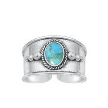 Load image into Gallery viewer, Sterling Silver Oxidized Oval Genuine Turquoise Bali Toe Ring Face Height-10.5mm