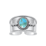 Sterling Silver Oxidized Oval Genuine Turquoise Bali Toe Ring Face Height-10.5mm