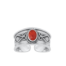 Load image into Gallery viewer, Sterling Silver Oxidized Red Coral Bali Toe Ring Face Height-7.6mm
