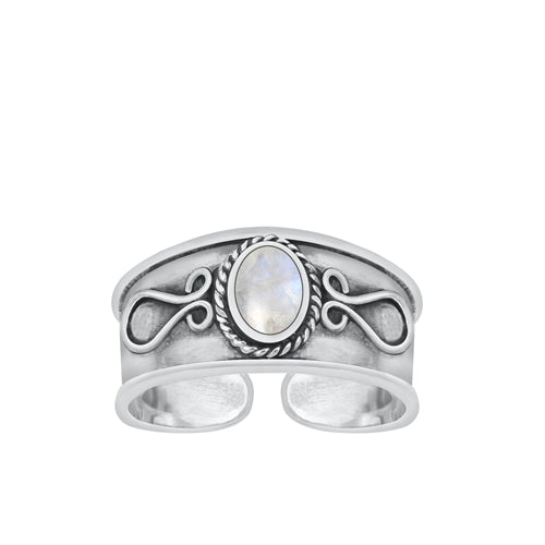 Sterling Silver Oxidized Moonstone Bali Toe Ring Face Height-7.6mm