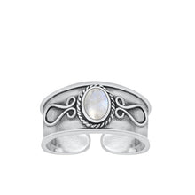 Load image into Gallery viewer, Sterling Silver Oxidized Moonstone Bali Toe Ring Face Height-7.6mm