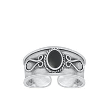 Load image into Gallery viewer, Sterling Silver Oxidized Black Agate Bali Toe Ring Face Height-7.6mm