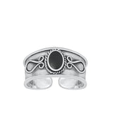 Sterling Silver Oxidized Black Agate Bali Toe Ring Face Height-7.6mm