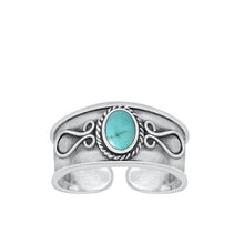 Load image into Gallery viewer, Sterling Silver Oxidized Genuine Turquoise Bali Toe Ring Face Height-7.6mm
