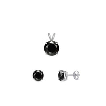 Load image into Gallery viewer, Sterling Silver Rhodium Plated Black CZ Round Set